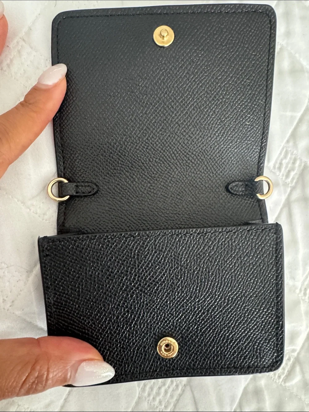 Coach Black Leather Compact Card Case with Gold Logo